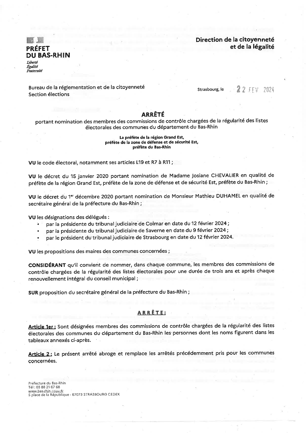 ARRETE membres des commissions contrôle des listes éléctorales 1